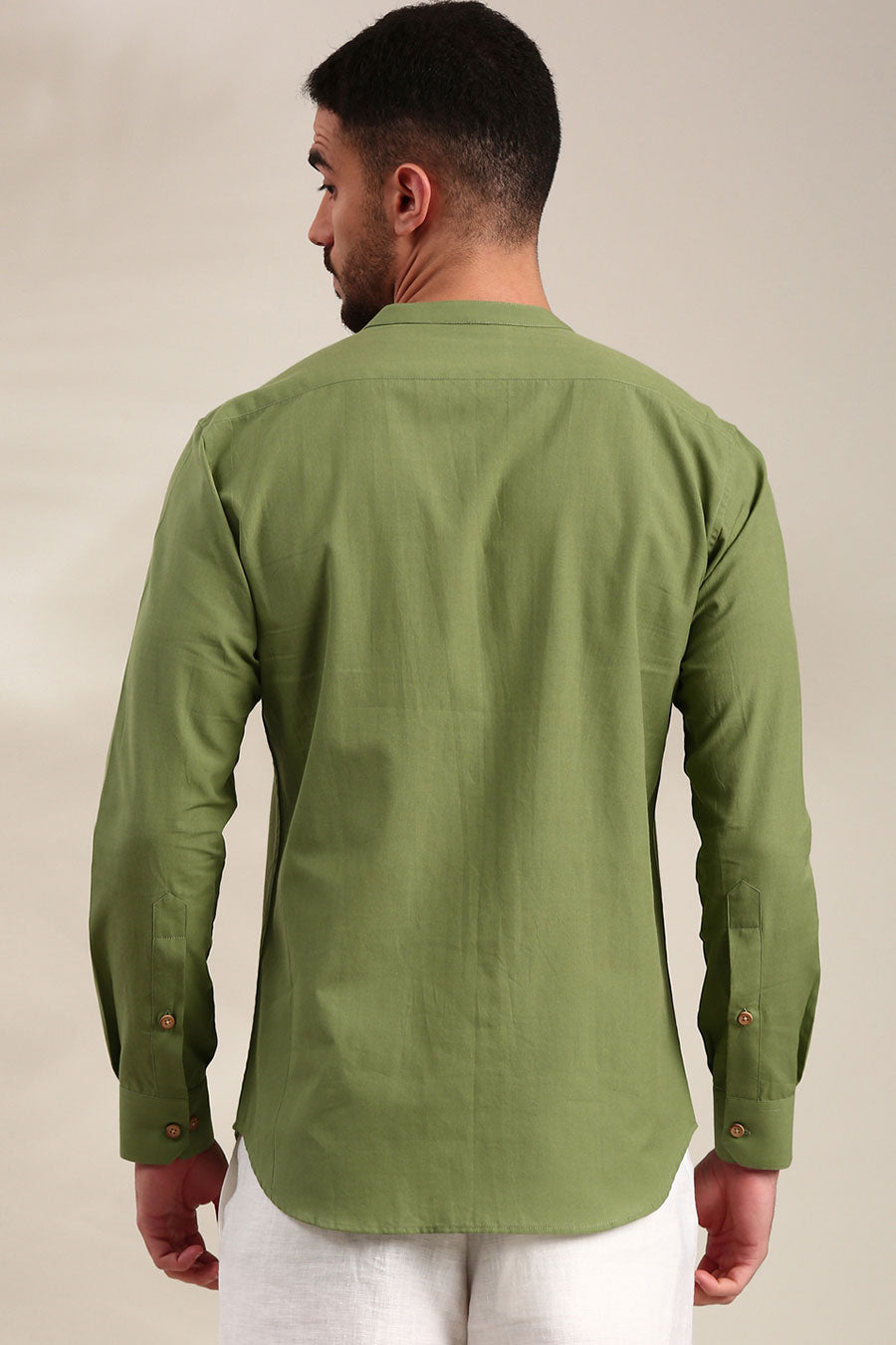 Green Cotton Pleated Shirt