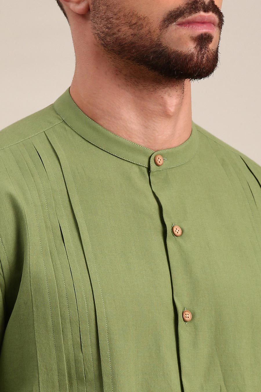 Green Cotton Pleated Shirt