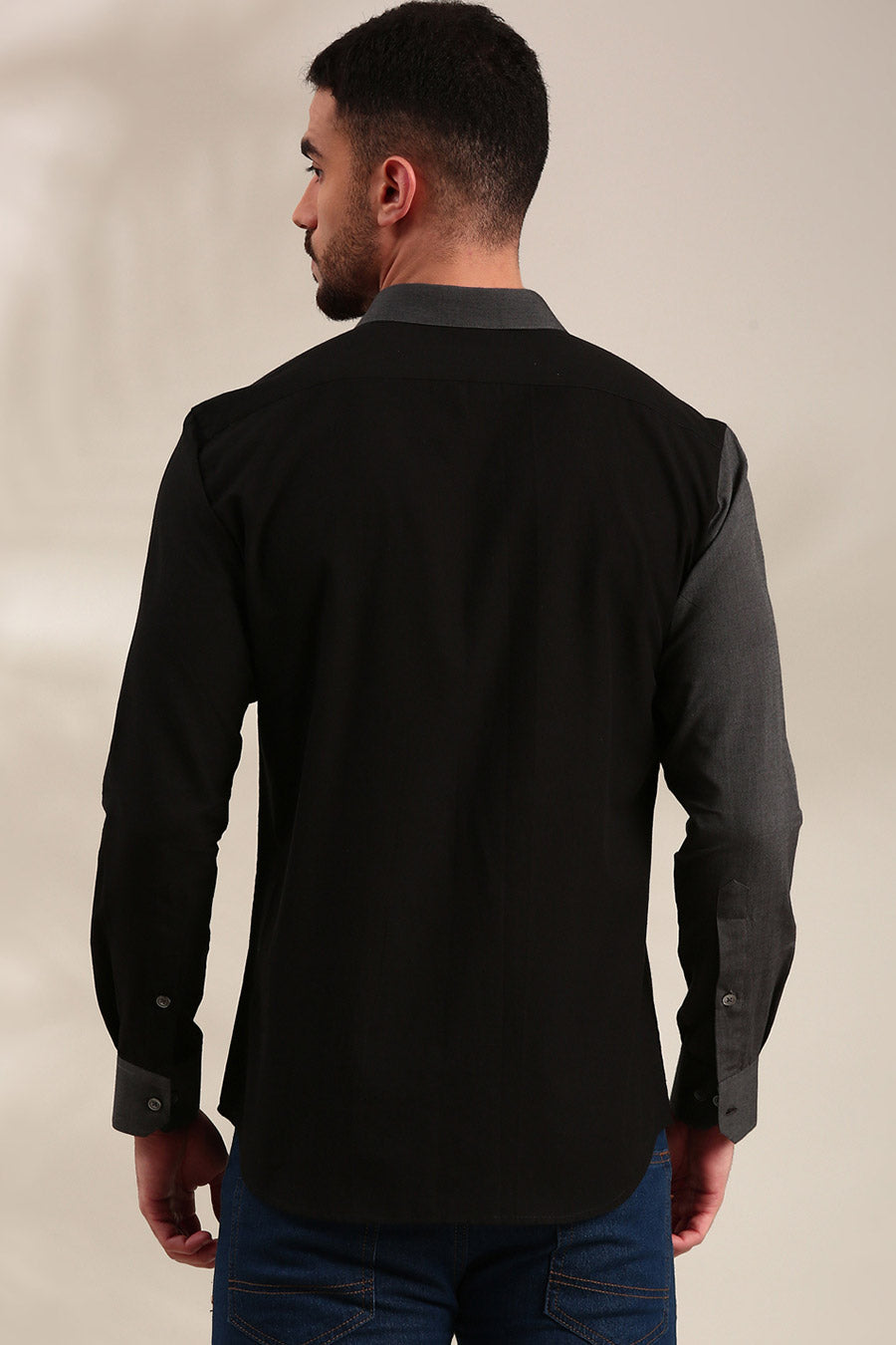 Black Cotton Panelled Shirt