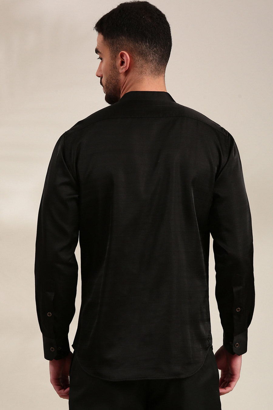 Black Slub Silk Embroidered Shirt