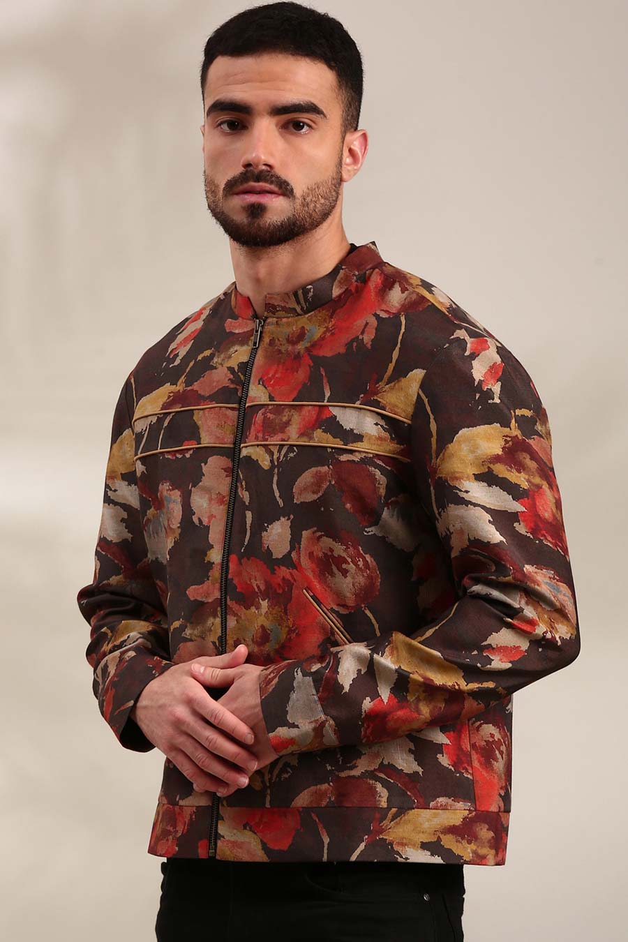 Brown Printed Bomber Jacket
