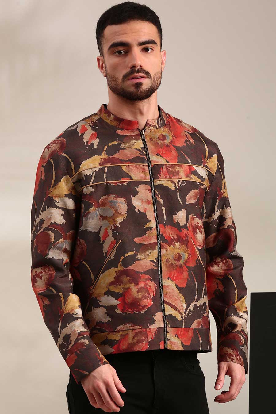 Brown Printed Bomber Jacket