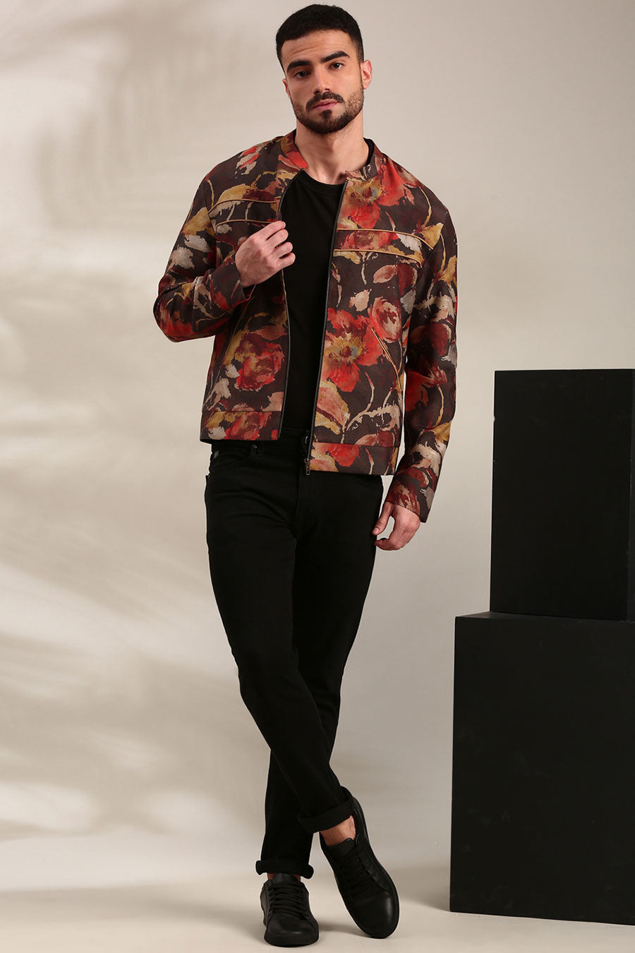 Brown Printed Bomber Jacket