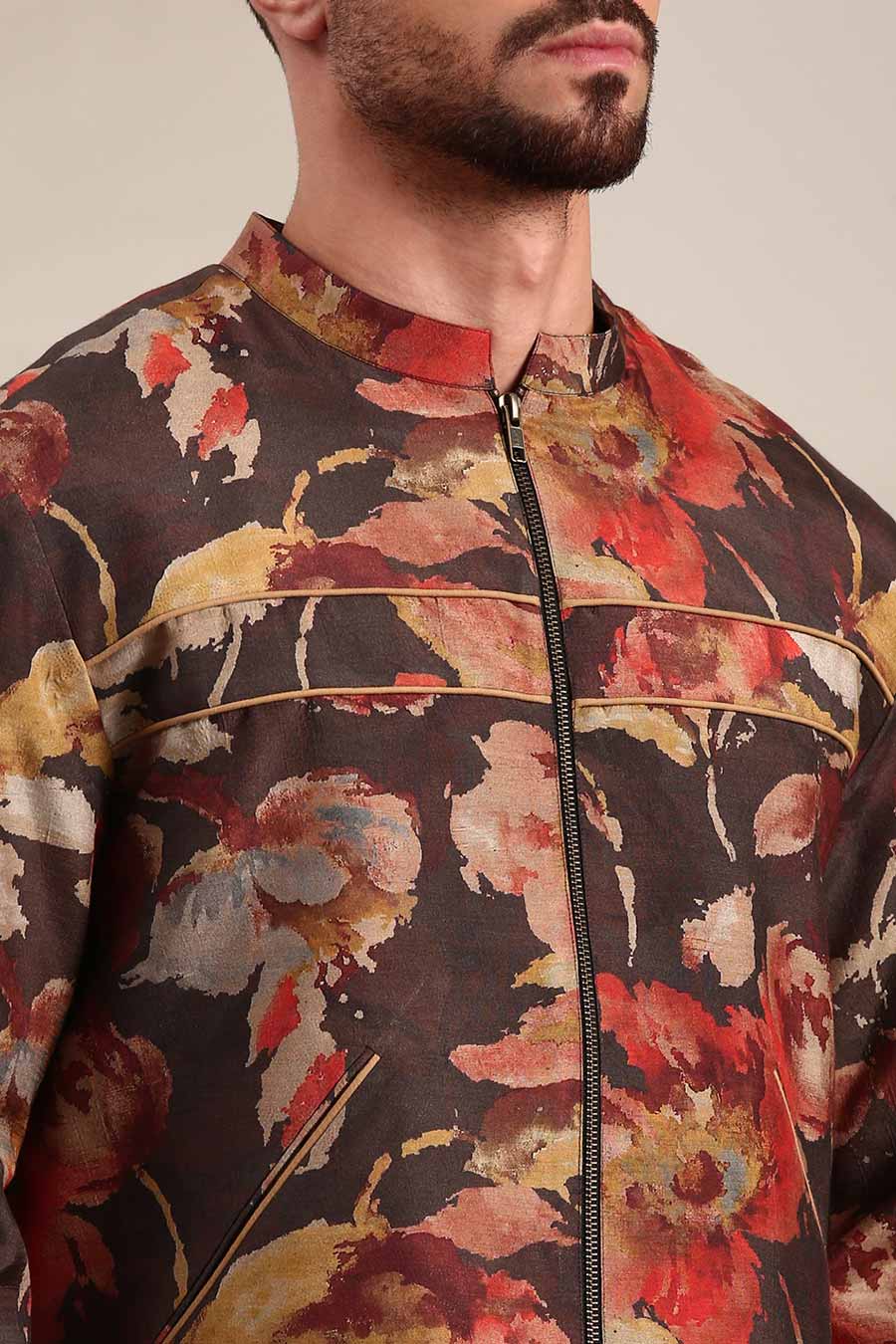 Brown Printed Bomber Jacket
