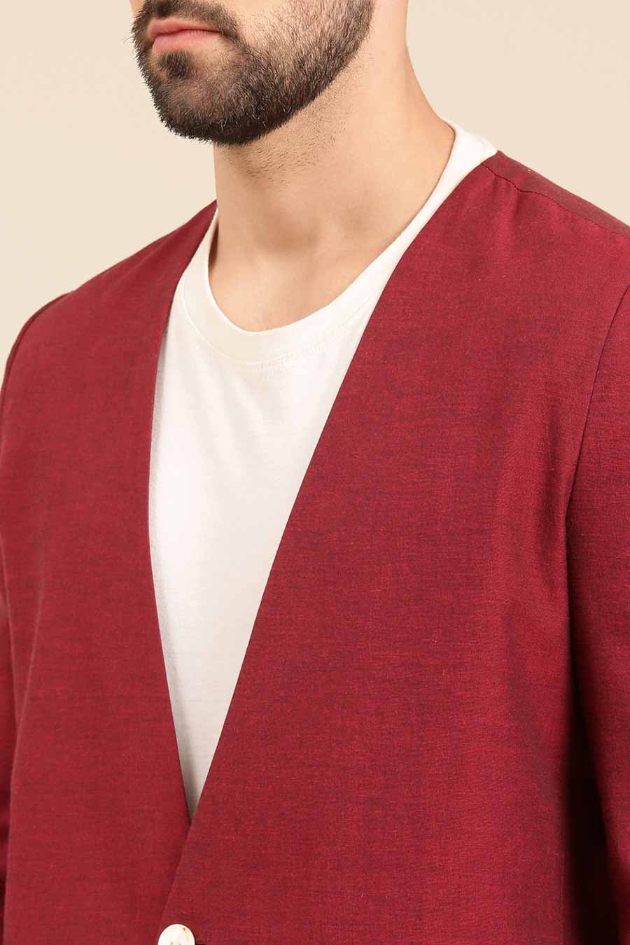 Wine Blazer & Beige Pant Set