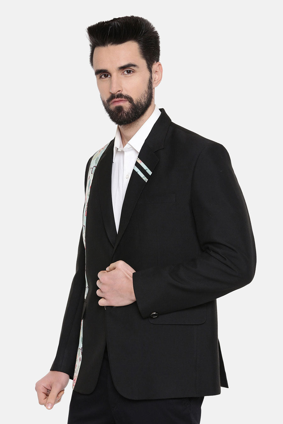 Black Printed Panel Blazer
