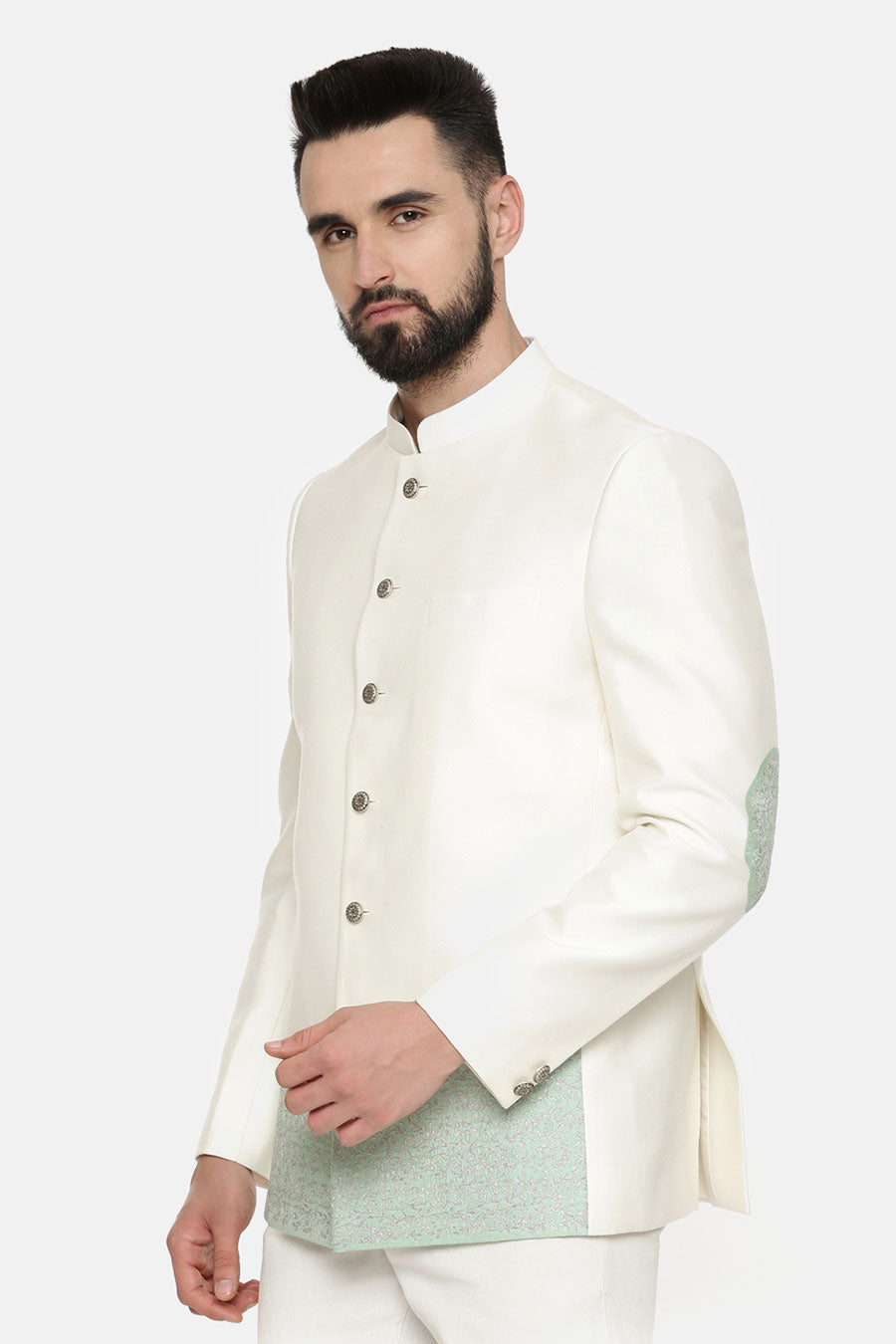 Ivory Green Embroidered Bandhgala
