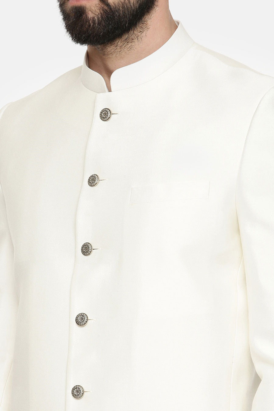 Ivory Green Embroidered Bandhgala