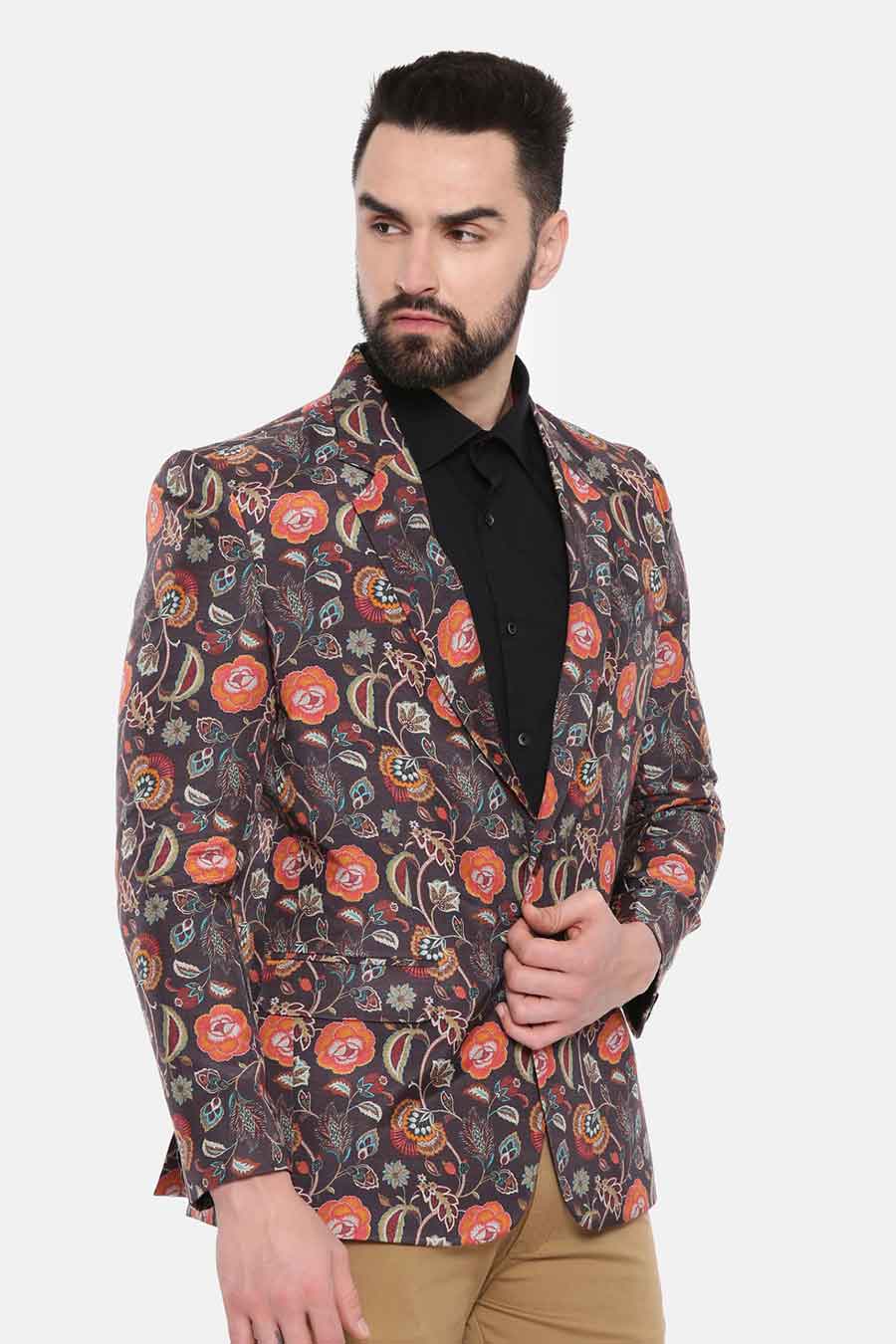 Brown Printed Blazer