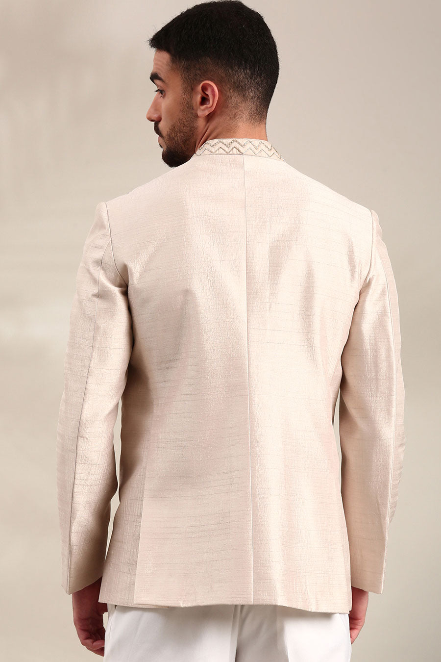 Cream Slub Silk Embroidered Bandhgala