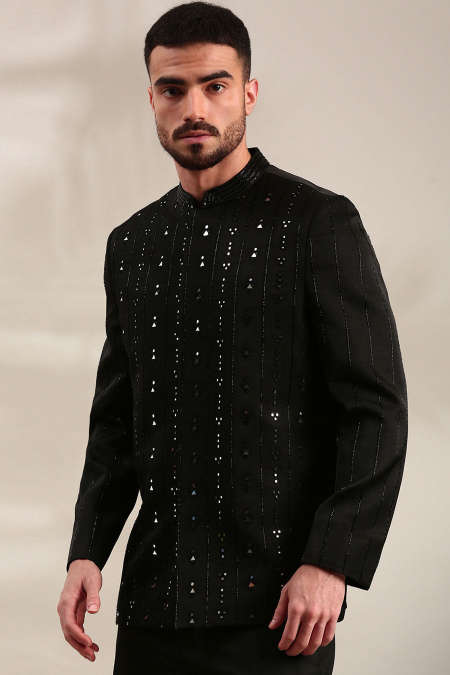 Black Embroidered Bandhgala