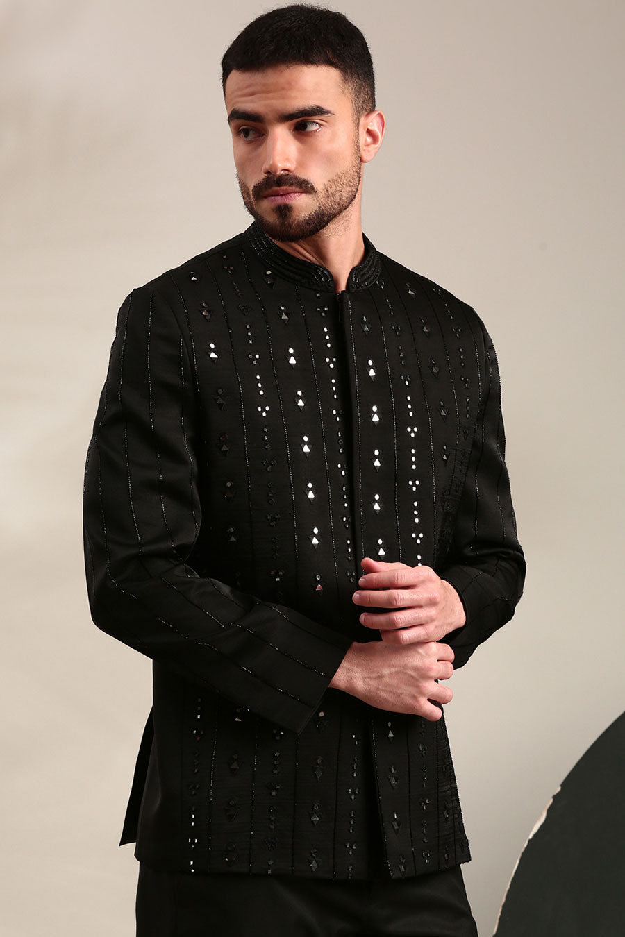 Black Embroidered Bandhgala
