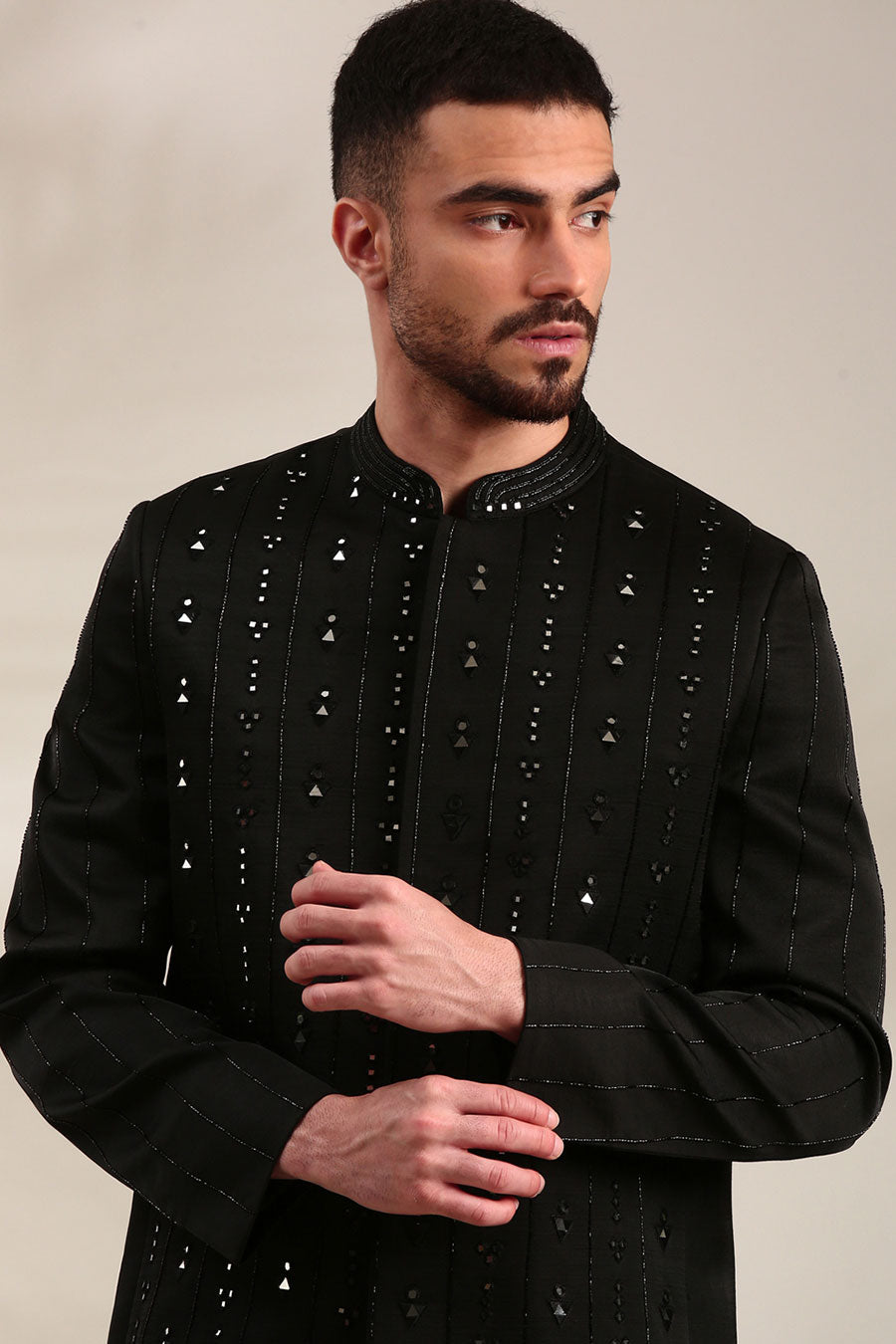 Black Embroidered Bandhgala