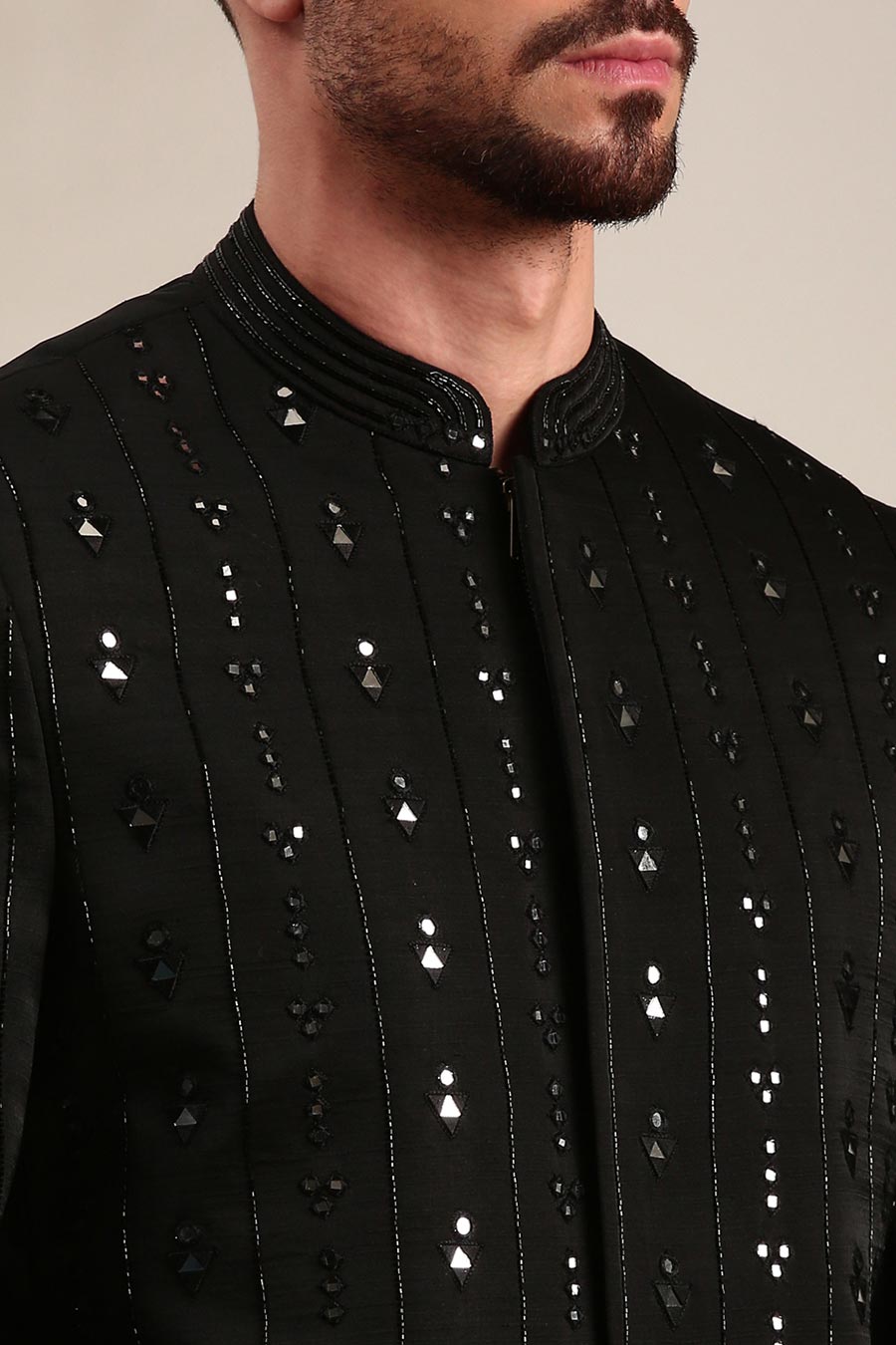 Black Embroidered Bandhgala