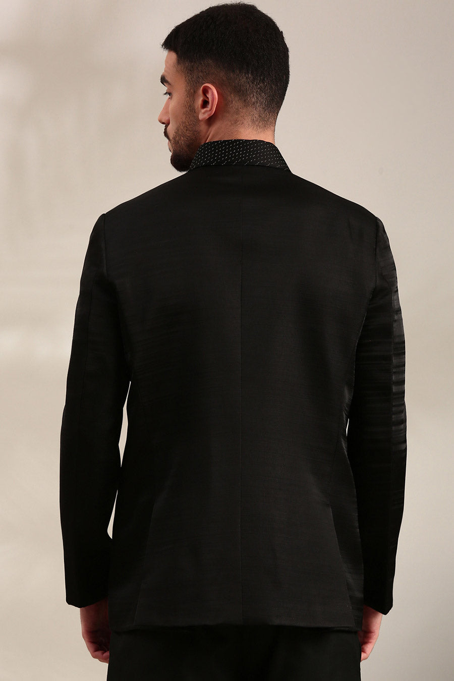 Black Slub Silk Embroidered Bandhgala