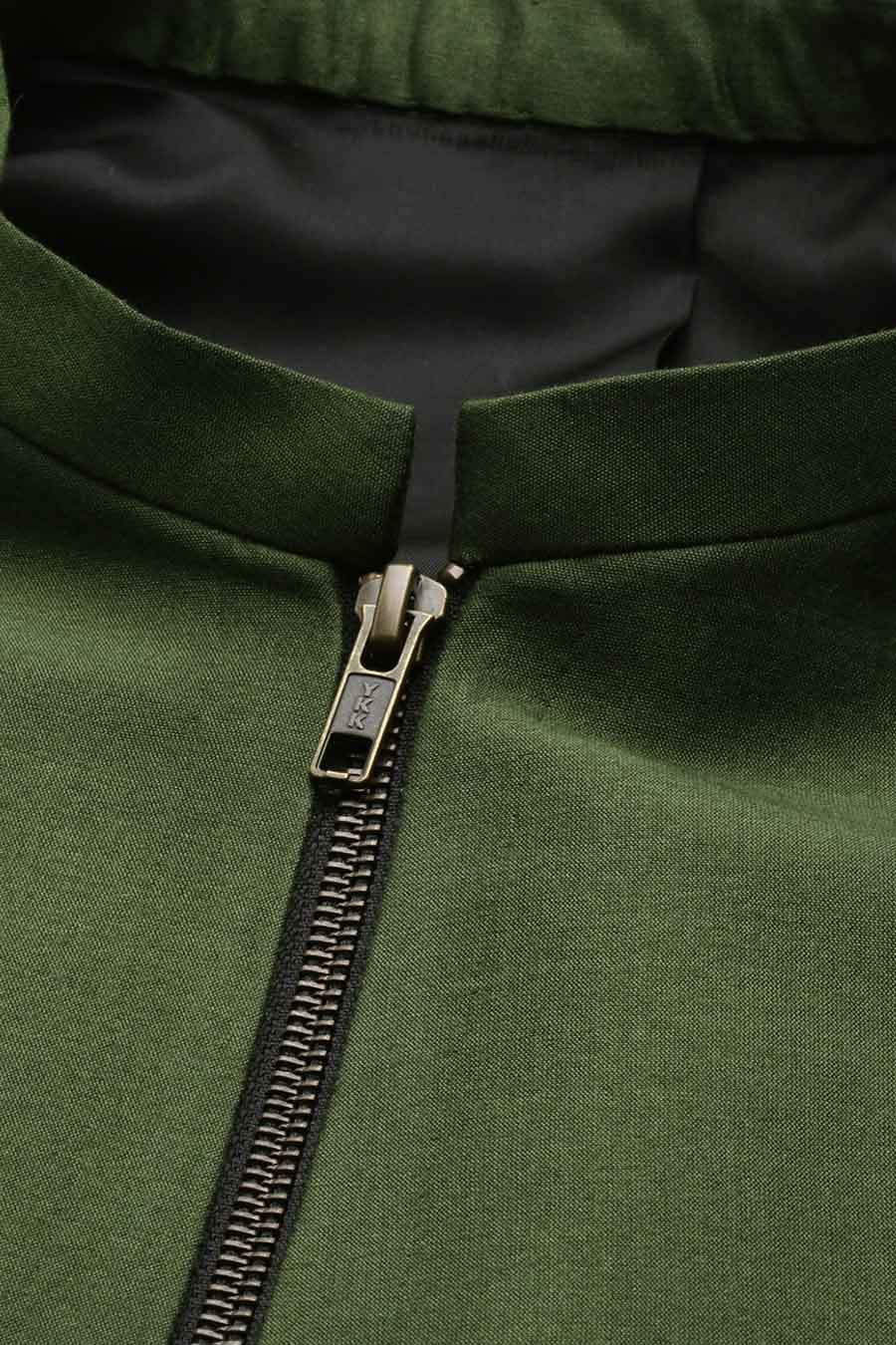 Green Cotton Silk Zipper Bandhgala