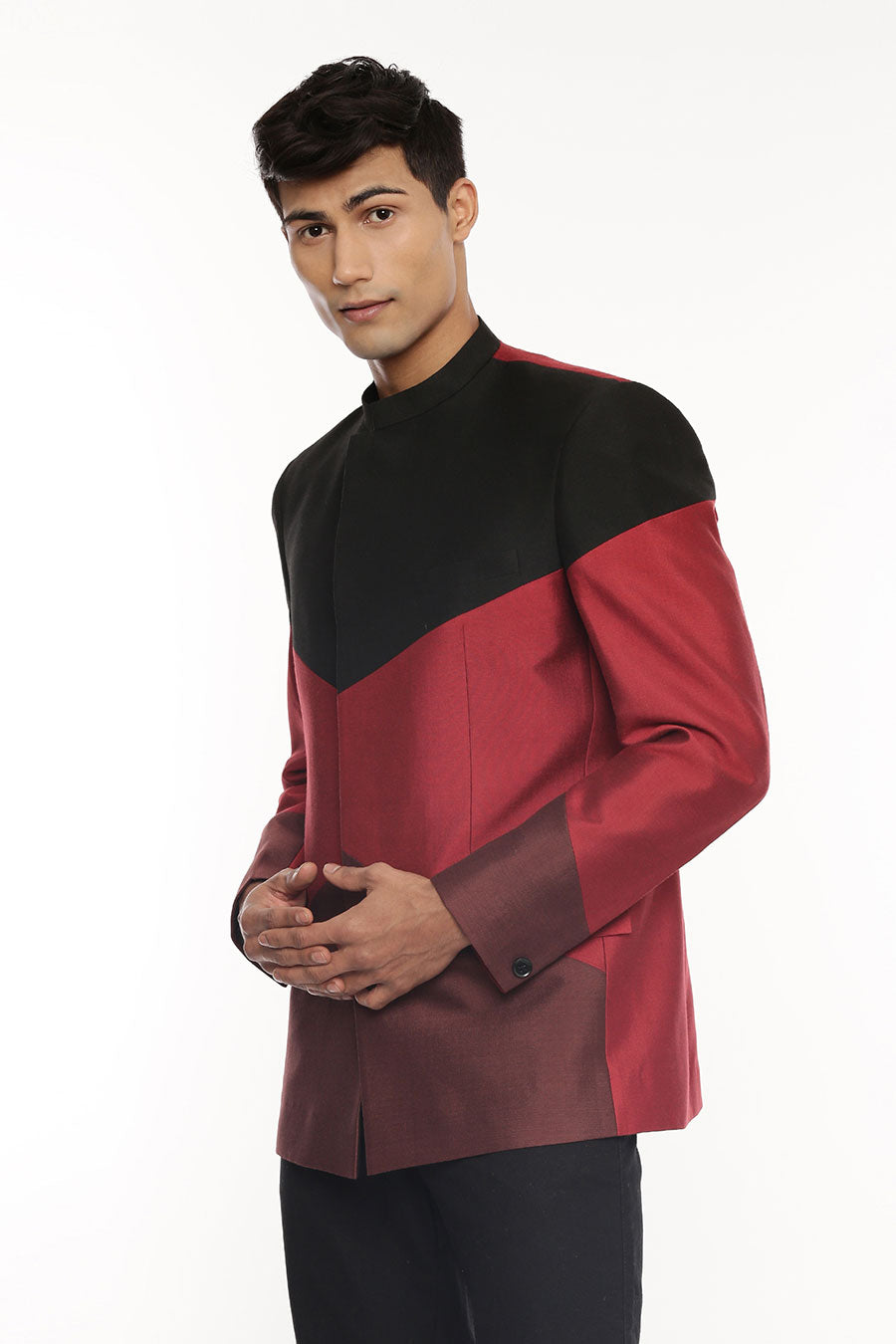 Black, Red & Brown Tri-Color Bandhgala
