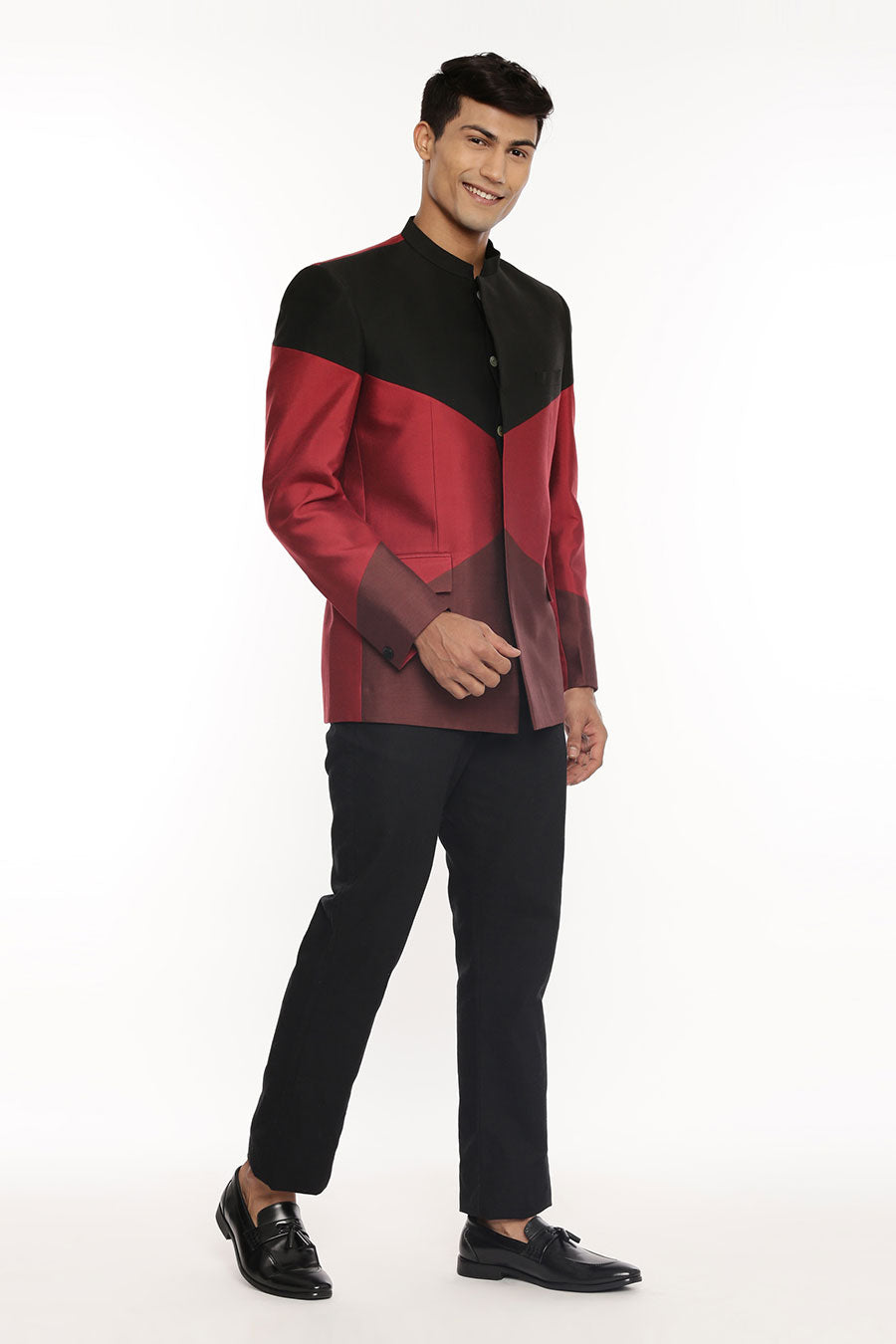 Black, Red & Brown Tri-Color Bandhgala