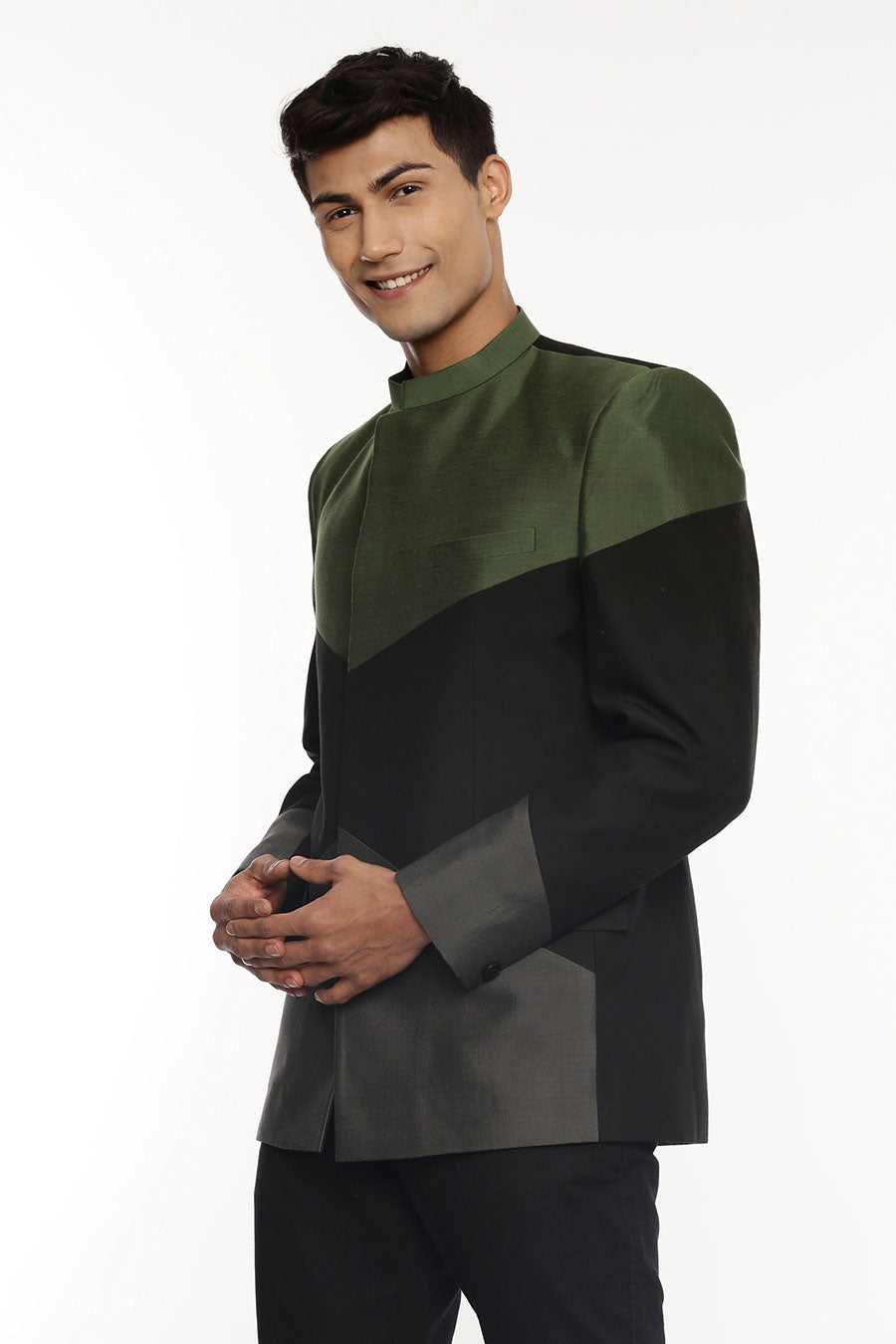 Black, Green & Grey Tri-Color Bandhgala
