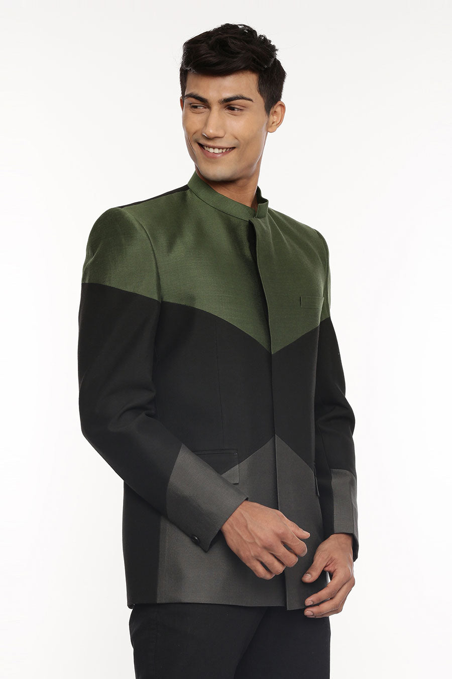 Black, Green & Grey Tri-Color Bandhgala
