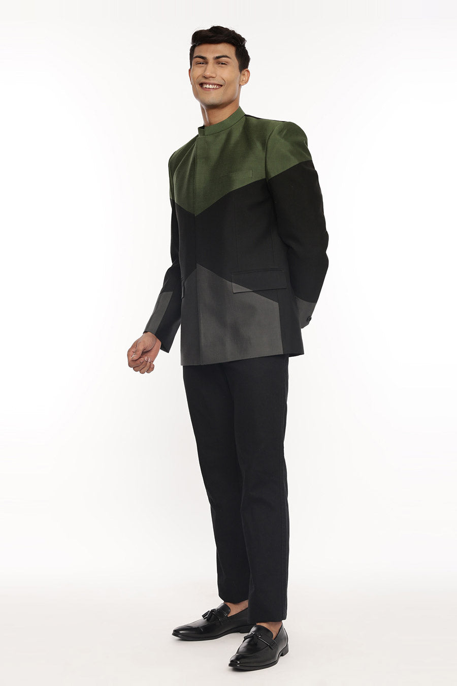 Black, Green & Grey Tri-Color Bandhgala