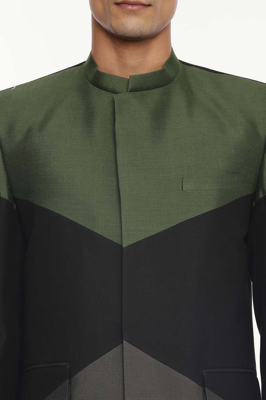 Black, Green & Grey Tri-Color Bandhgala
