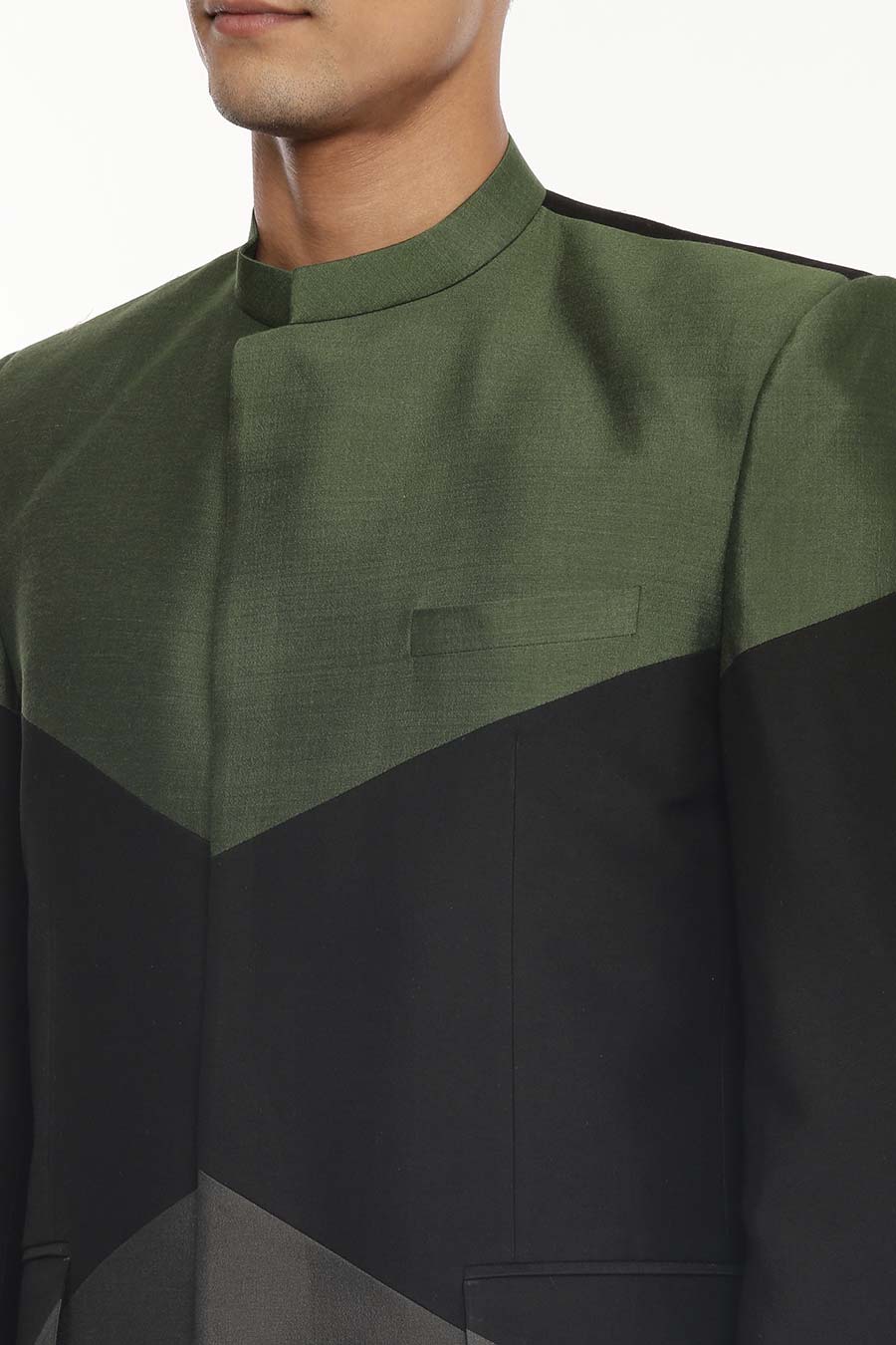 Black, Green & Grey Tri-Color Bandhgala