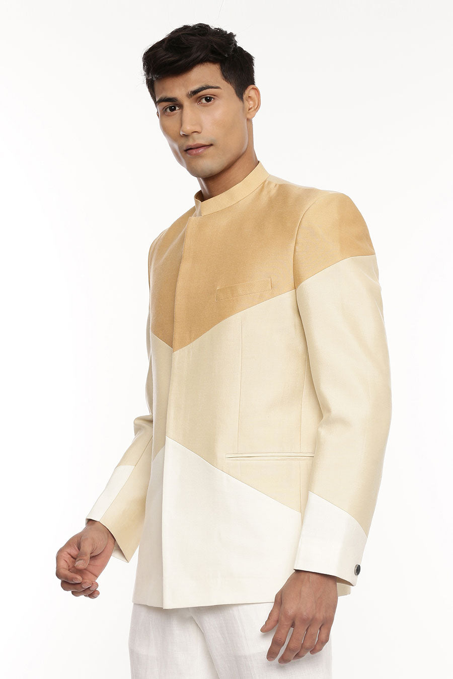 Gold, Beige & White Tri-Color Bandhgala