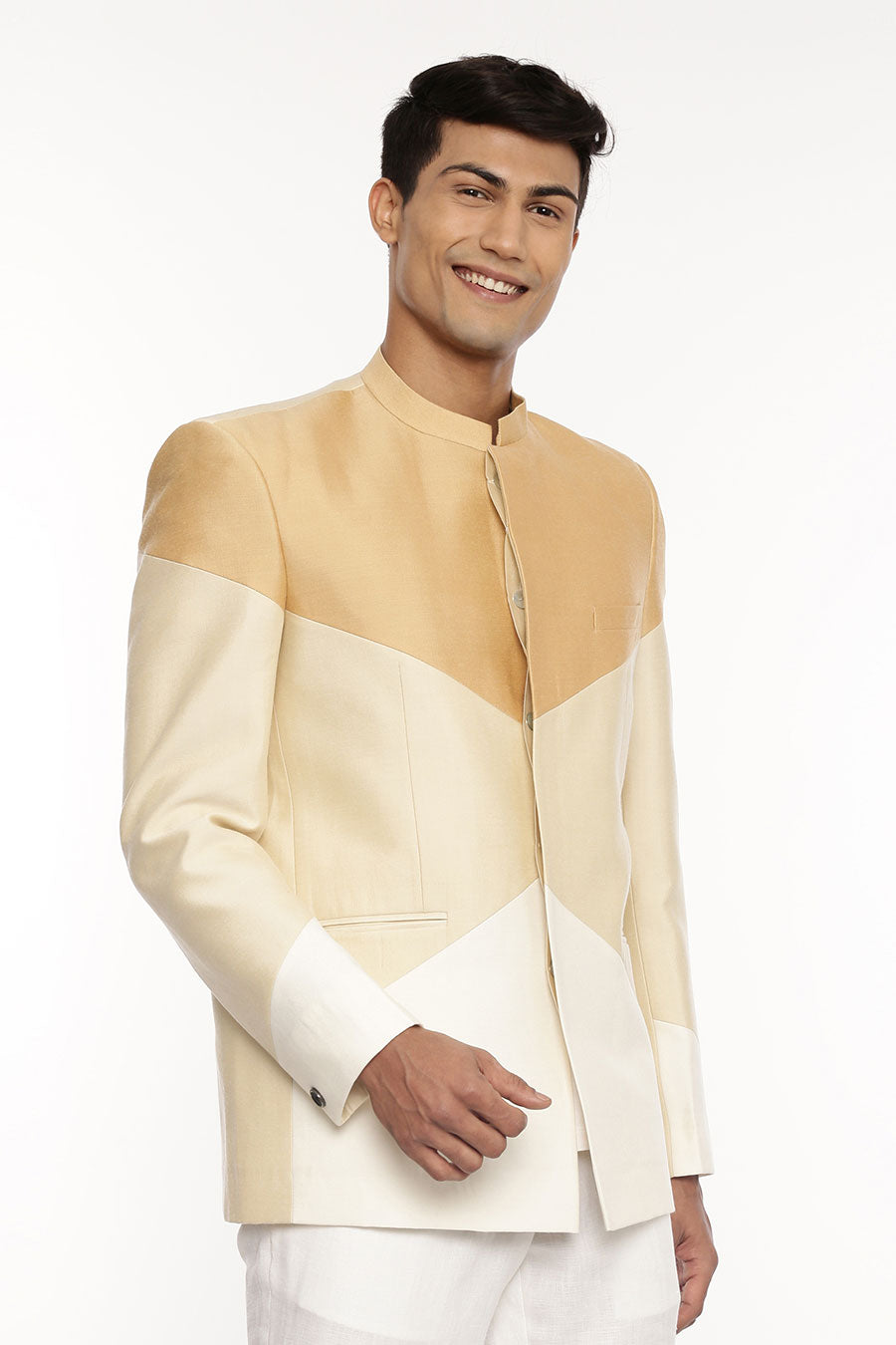 Gold, Beige & White Tri-Color Bandhgala