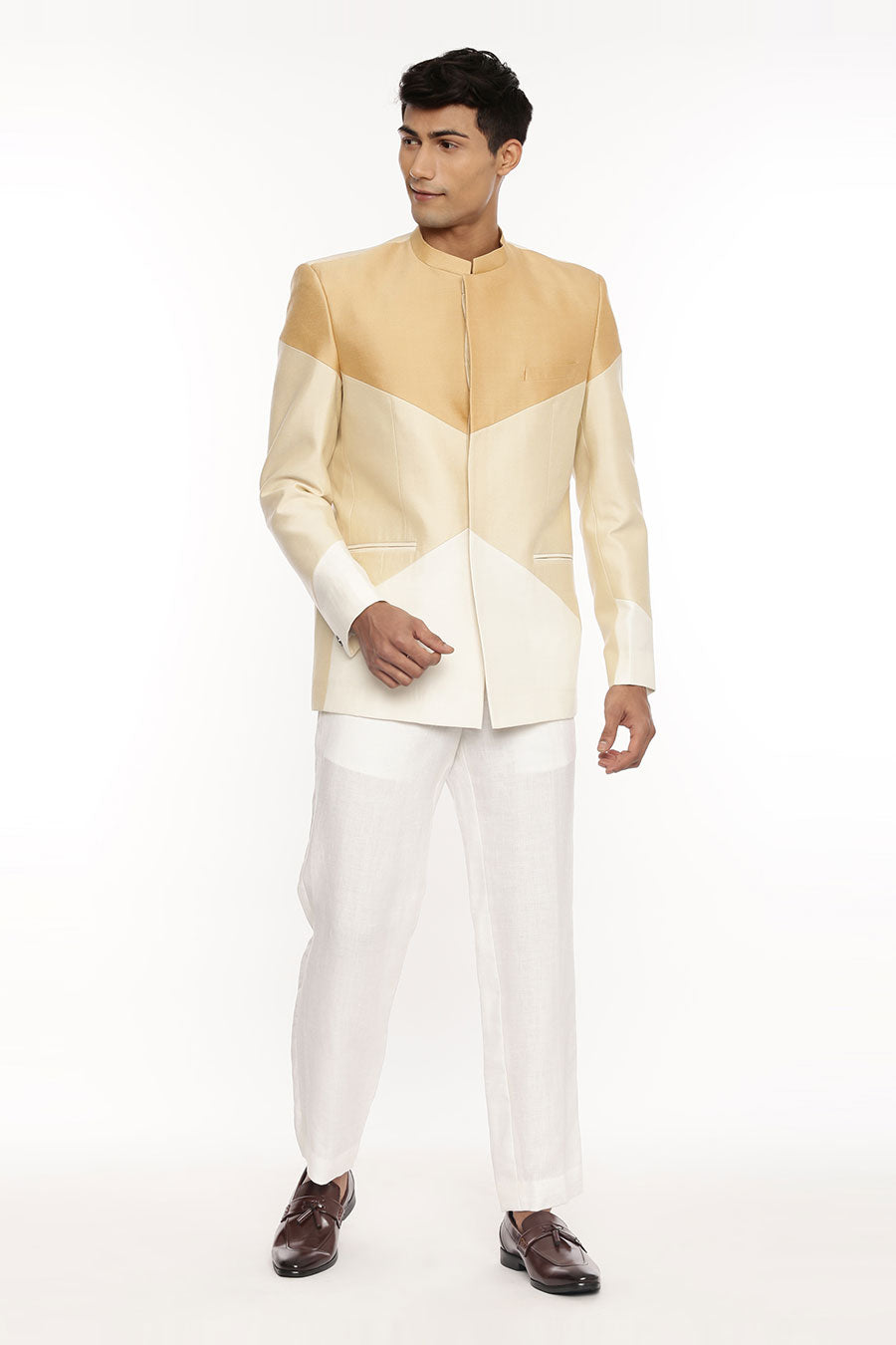 Gold, Beige & White Tri-Color Bandhgala