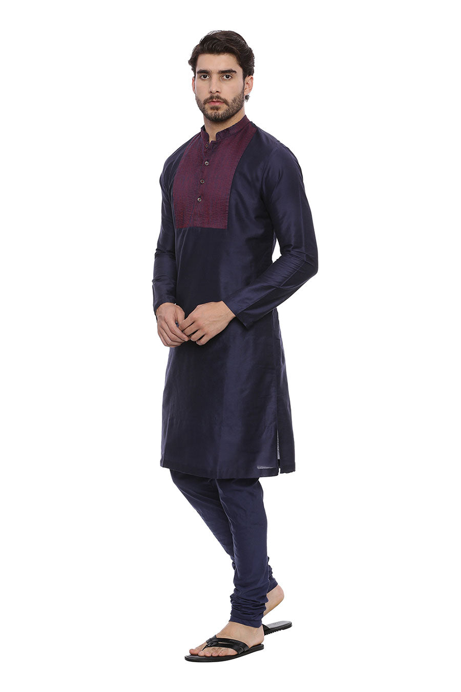 Navy Blue Stitch-Detailed Kurta Set