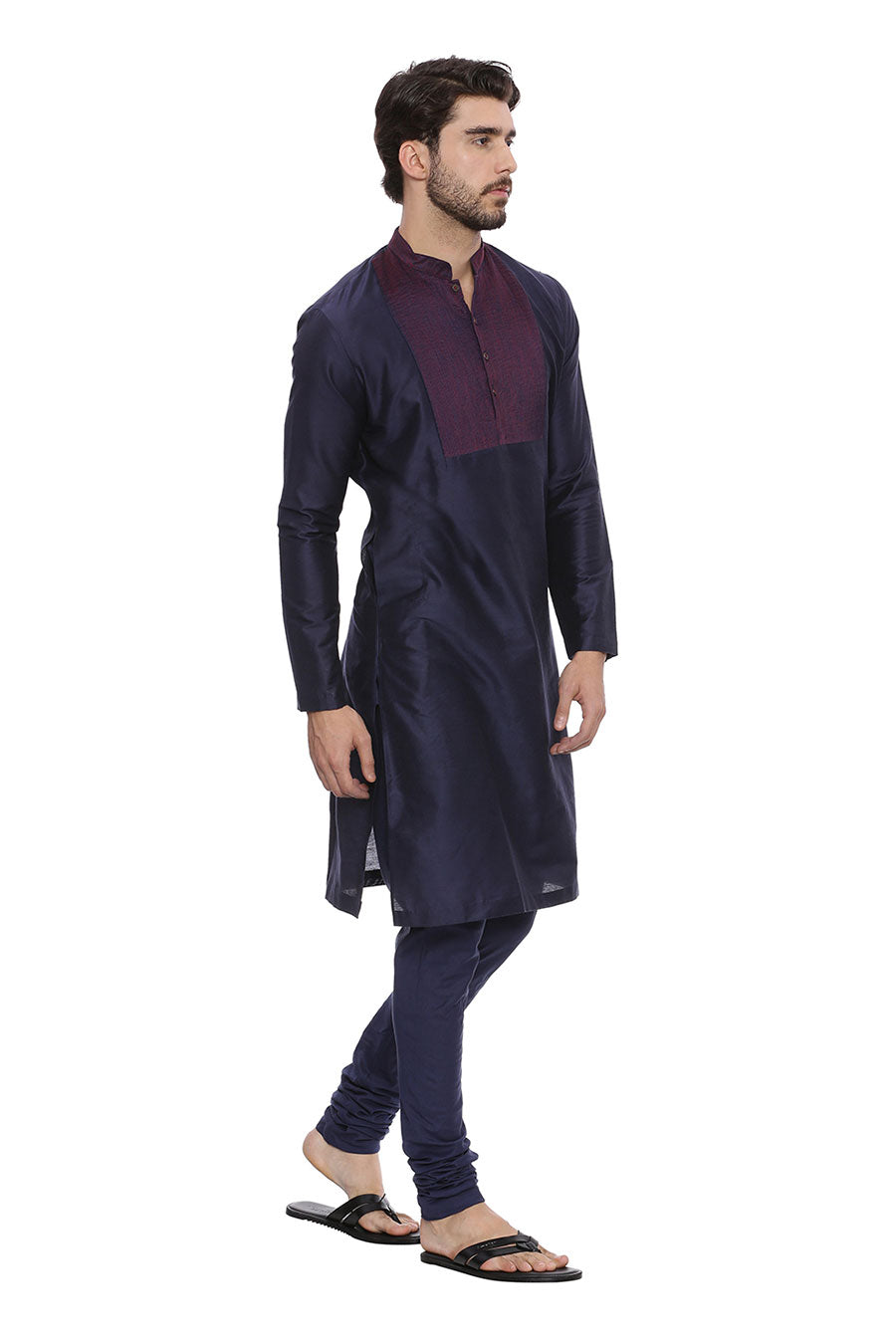 Navy Blue Stitch-Detailed Kurta Set