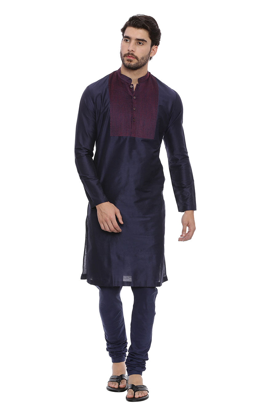 Navy Blue Stitch-Detailed Kurta Set