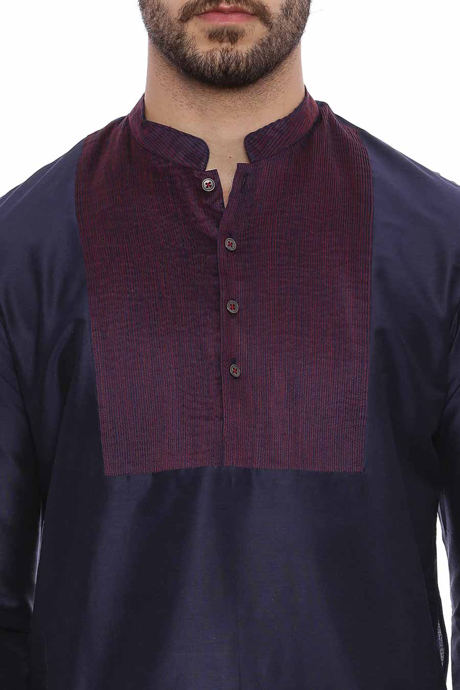 Navy Blue Stitch-Detailed Kurta Set