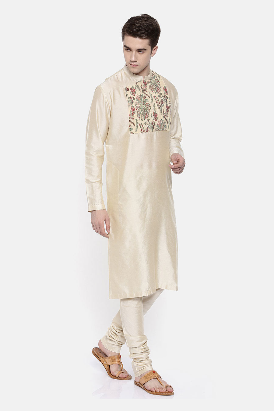 Beige Printed Overlap Kurta Set