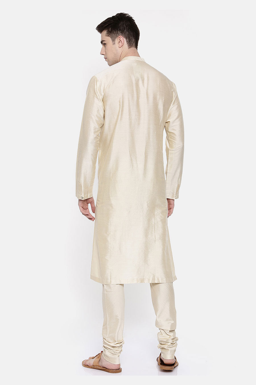 Beige Printed Overlap Kurta Set