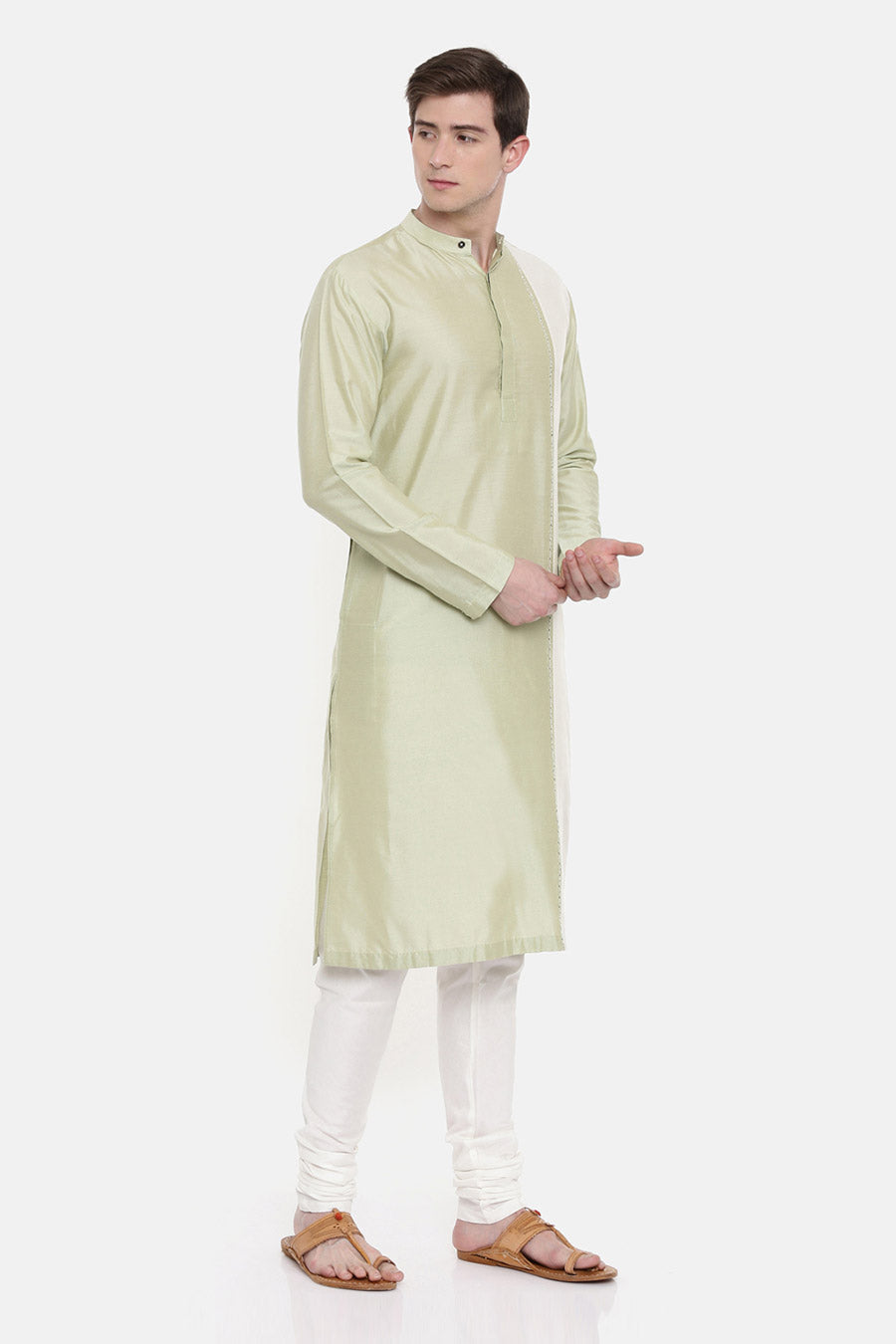 Green & Ivory Panelled Kurta Set