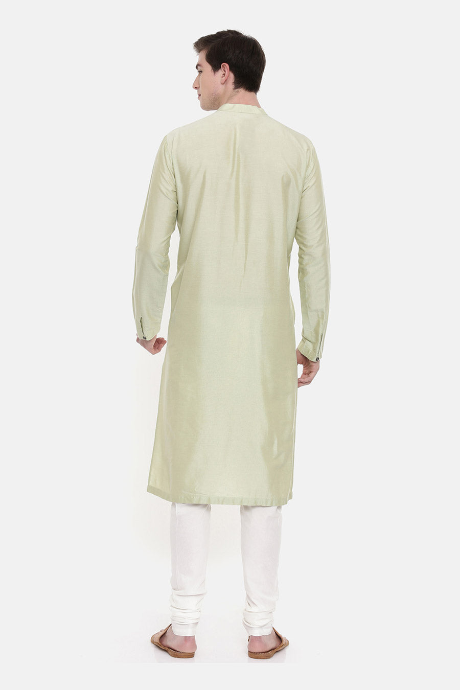 Green & Ivory Panelled Kurta Set