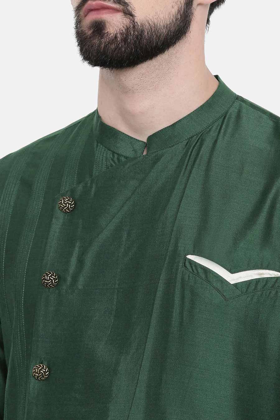 Bottle Green Overlap Kurta Set