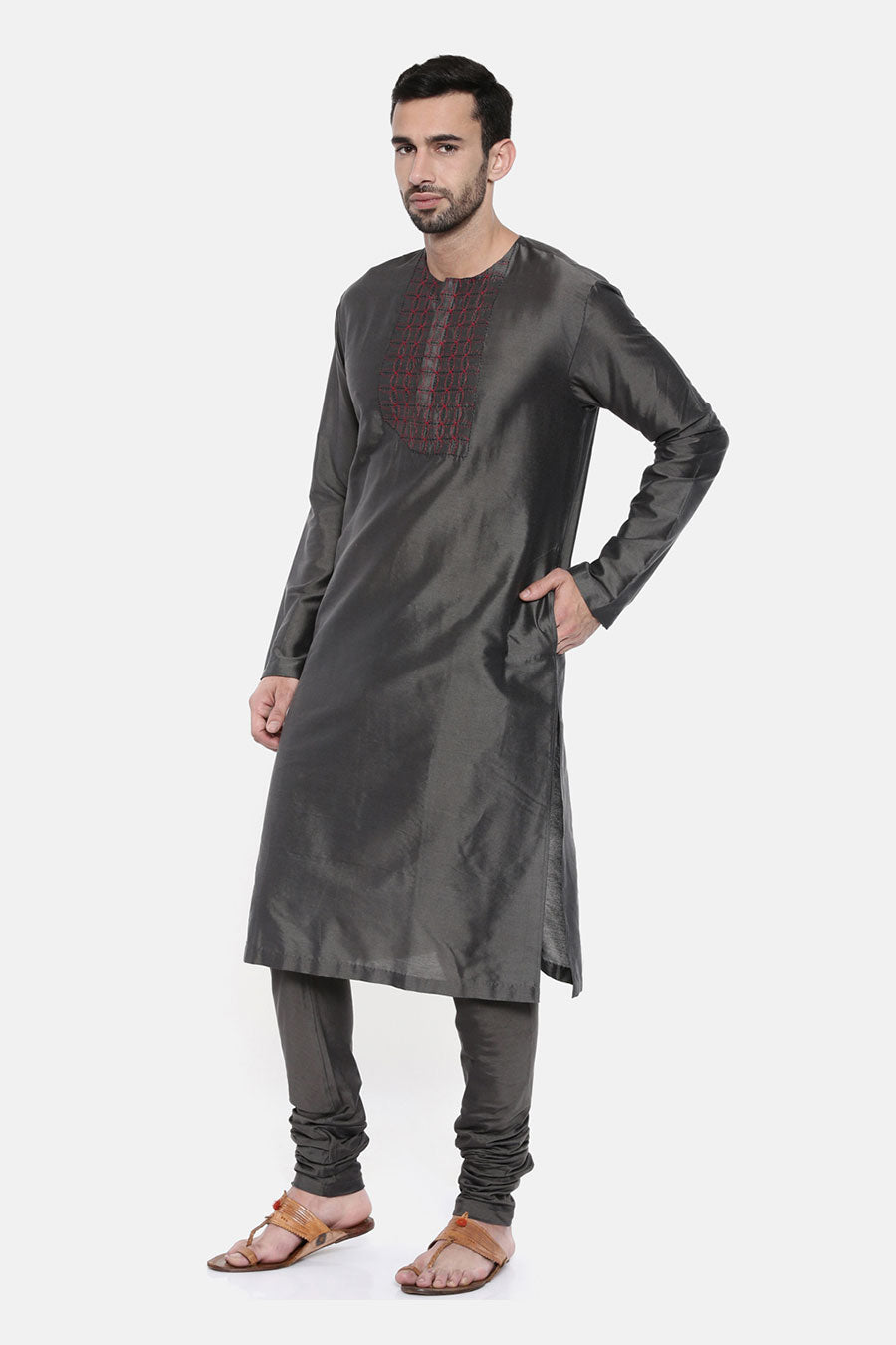 Charcoal Grey Embroidered Kurta Set