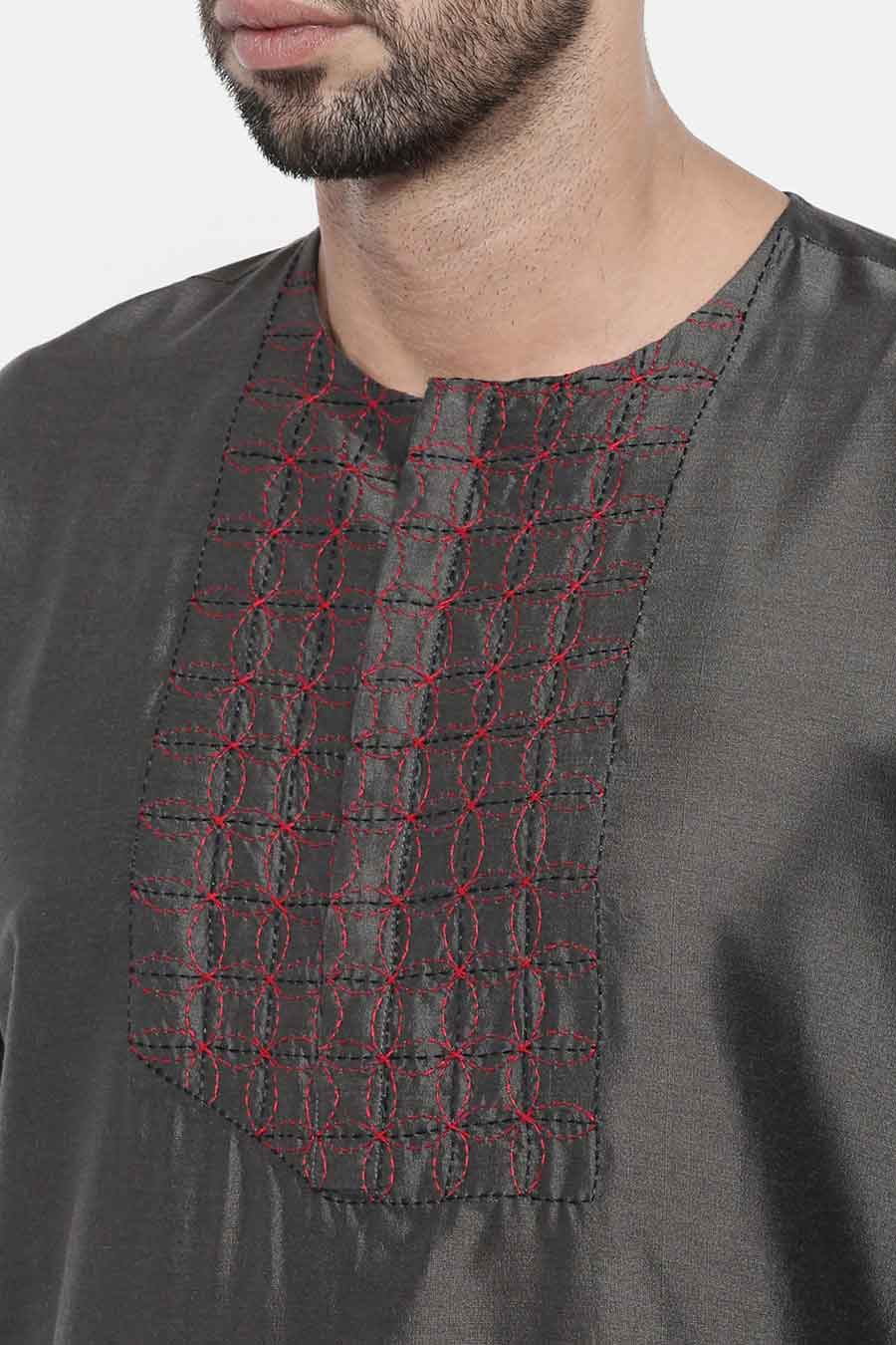 Charcoal Grey Embroidered Kurta Set