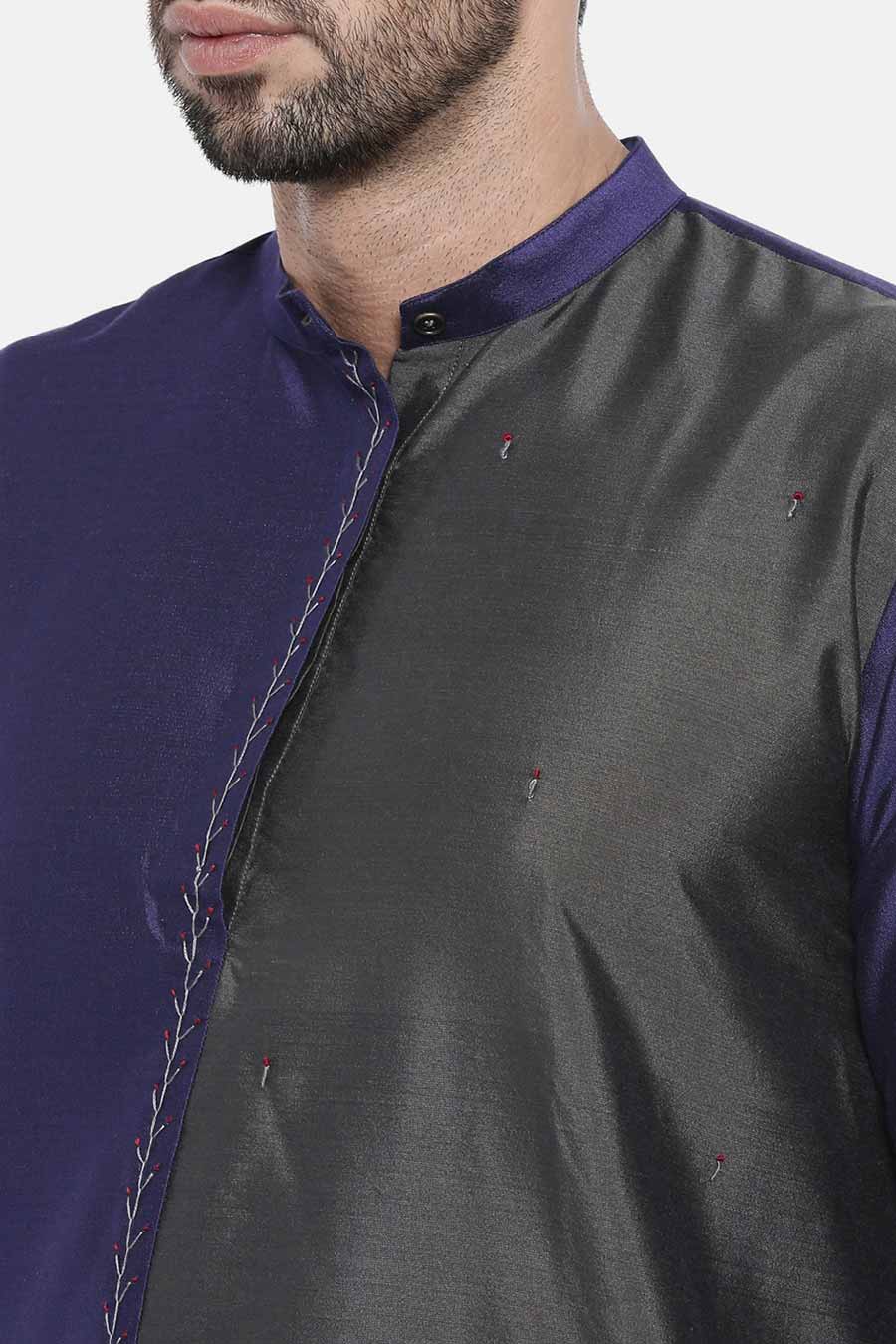 Blue & Grey Panelled Kurta Set