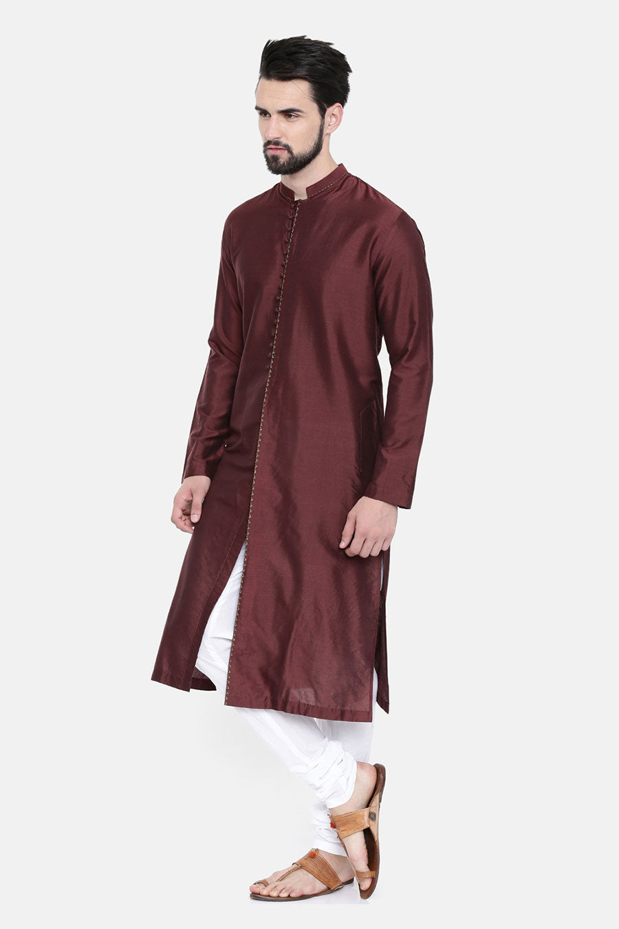 Chocolate Brown Cotton Silk Kurta Set
