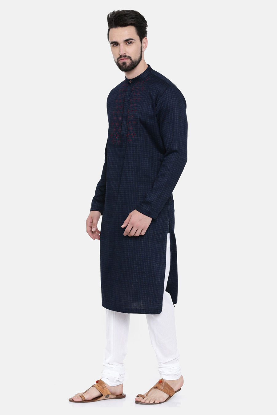 Navy Blue Stitch-Detailed Kurta Set