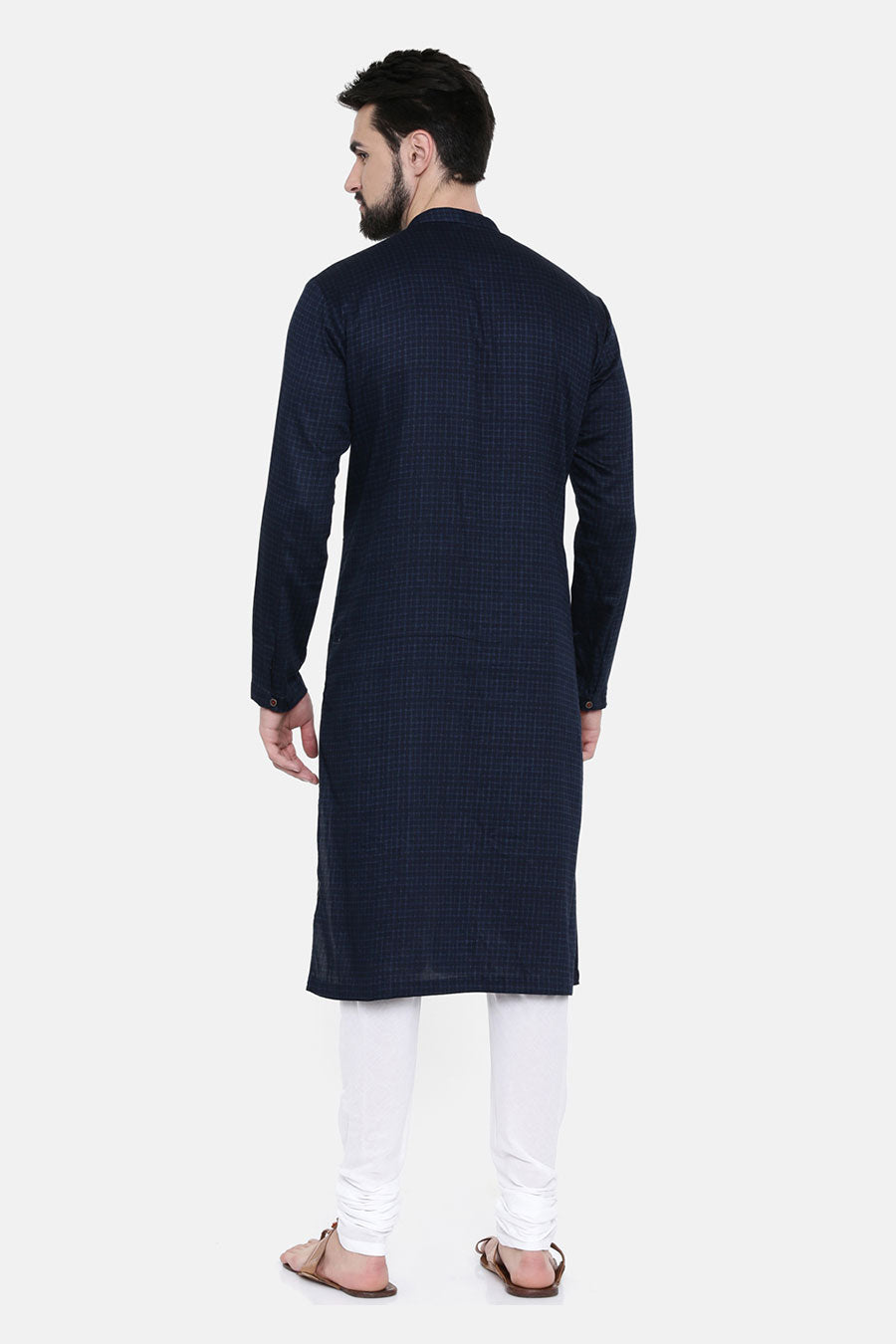 Navy Blue Stitch-Detailed Kurta Set