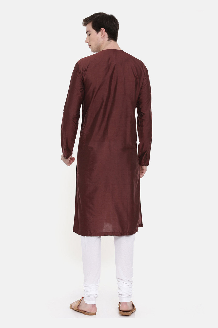 Brown Stitch-Detailed Kurta Set