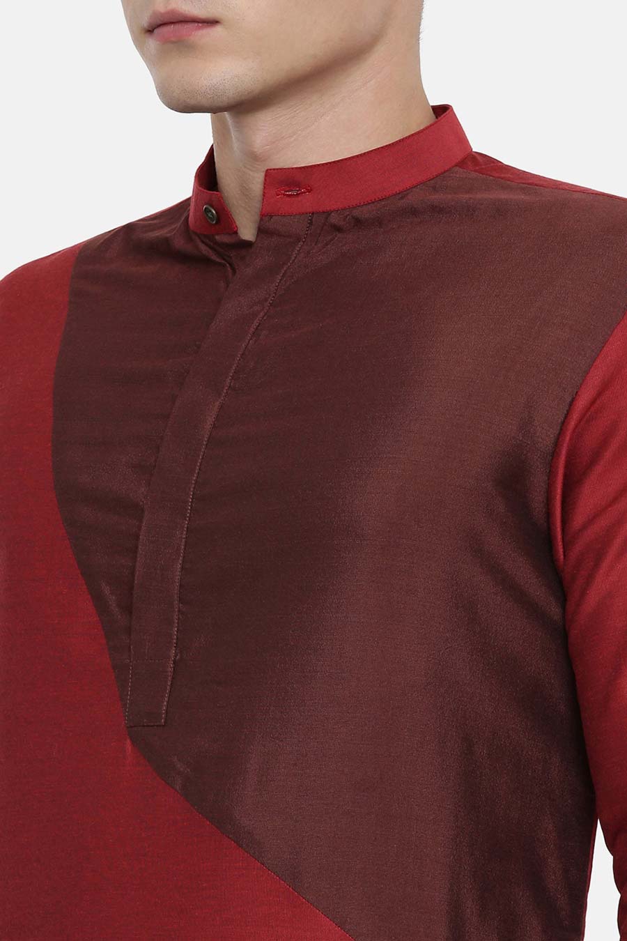 Maroon Colour-Blocked Kurta Set