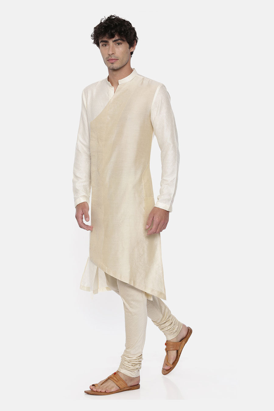 Cream Jacquard Overlap Kurta Set
