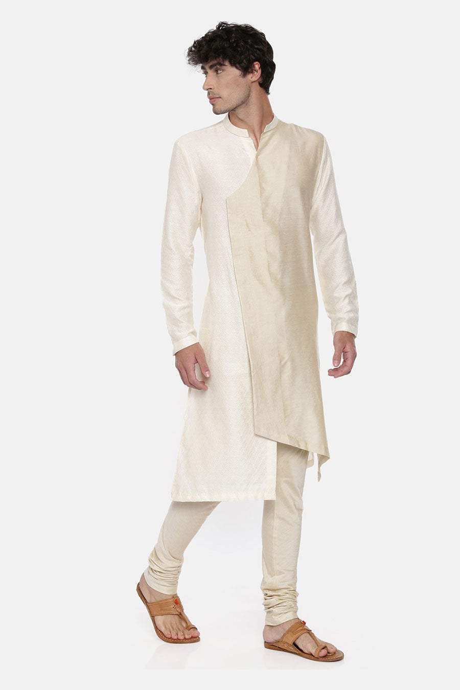 Cream Jacquard Overlap Kurta Set