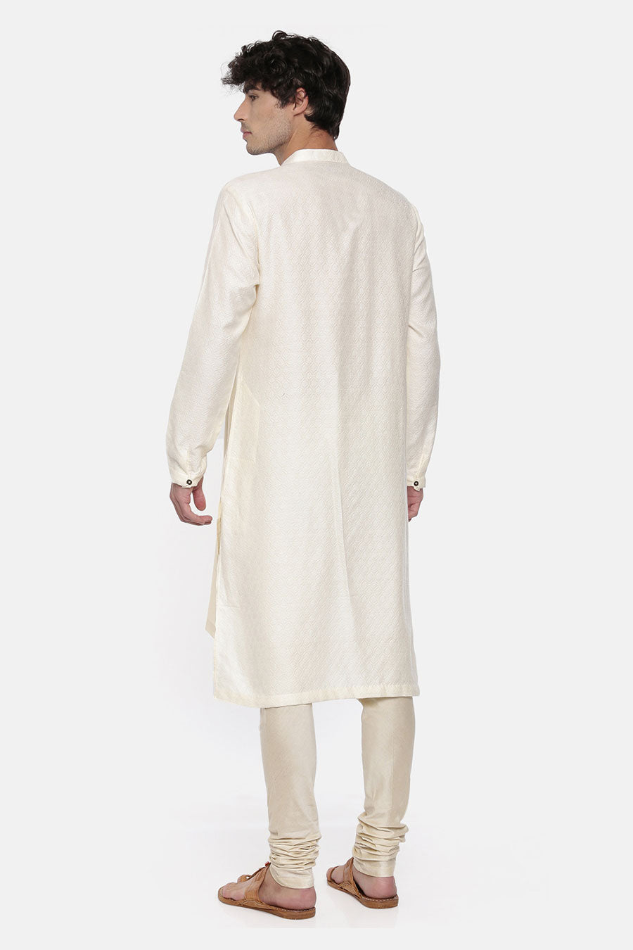 Cream Jacquard Overlap Kurta Set